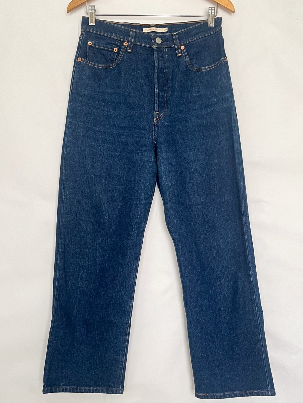 Levi's Premium Ribcage Straight Jean High Waisted Button Fly Size 39 Medium Blue